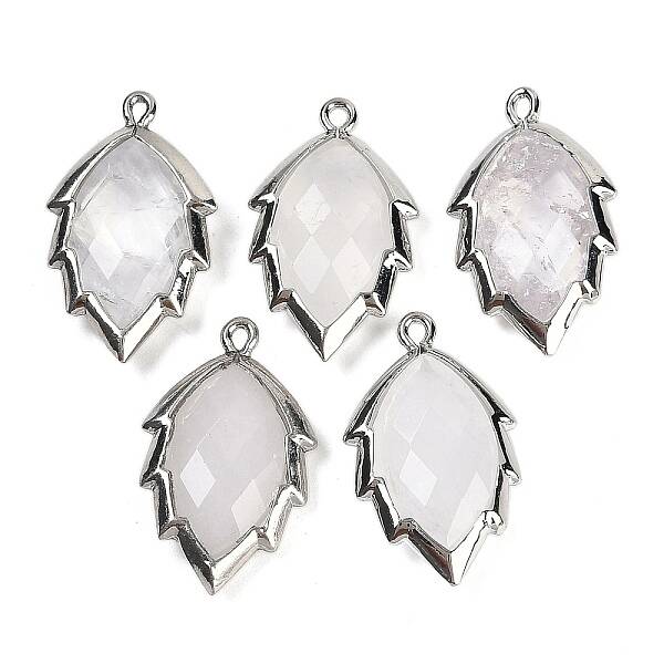 Natural Quartz Crystal Faceted Leaf Pendants