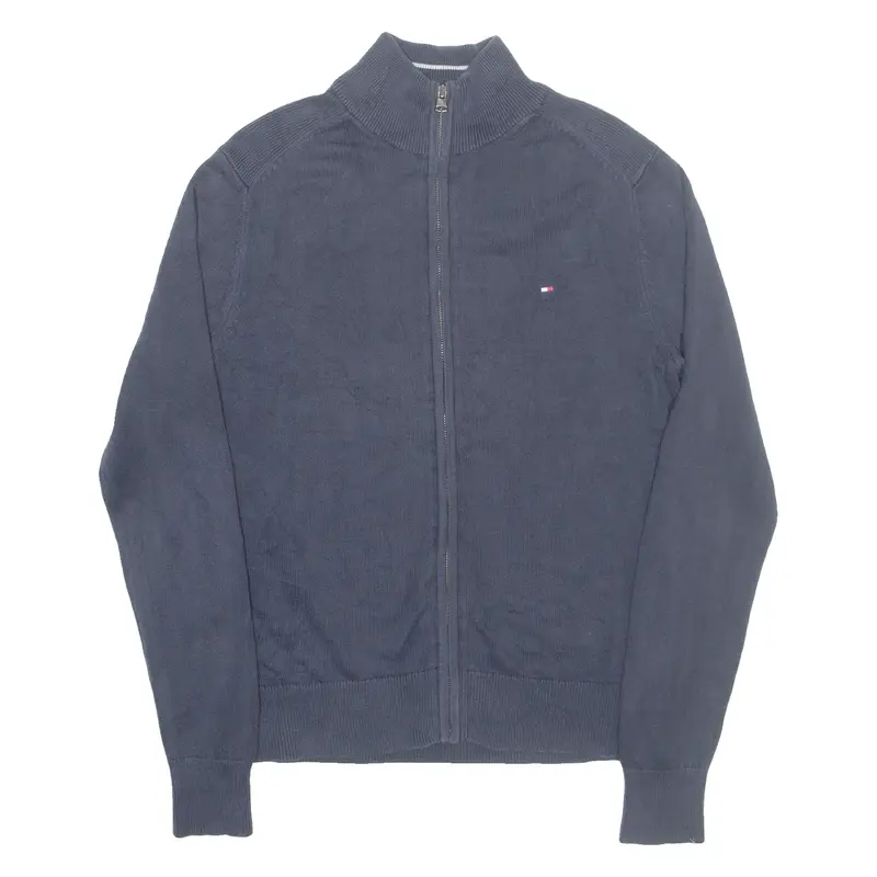 TOMMY HILFIGER Mens Cardigan Blue High Neck Tight Knit S