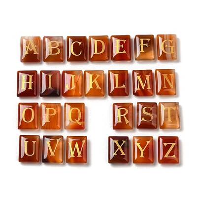 26Pcs Natural Carnelian Healing Rectangle with Letter A-Z Display Decorations