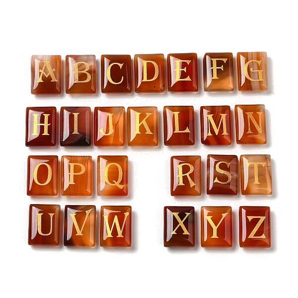 26Pcs Natural Carnelian Healing Rectangle with Letter A-Z Display Decorations