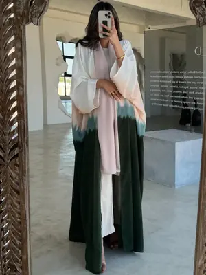 Women's Tie Dye Print Batwing Sleeve Abaya, Casual Long Sleeve Open Front Outerwear for Daily Wear, Ladies Islamic Clothing f...