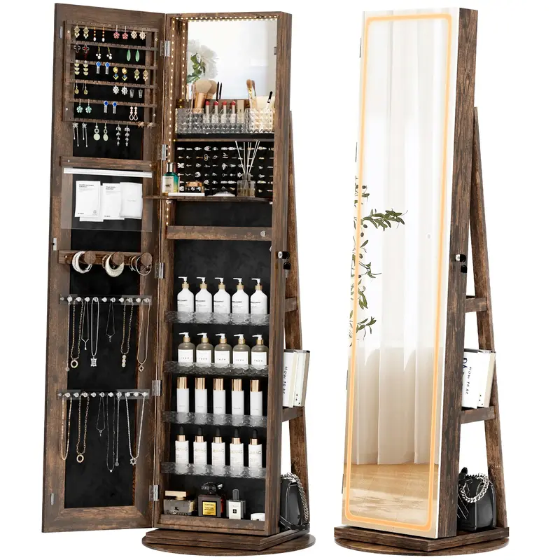 [FallFreshness]LHBCRAFT Jewelry Armoire, Mirror Jewelry Cabinet Standing, jewelry organization, jewelry armoire, Mirror with ...