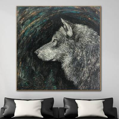 Abstract Gray Wolf Paintings On Canvas Wild Animal Painting Original Textured Oil Painting Modern Hand Painted Art | LONE PRE...