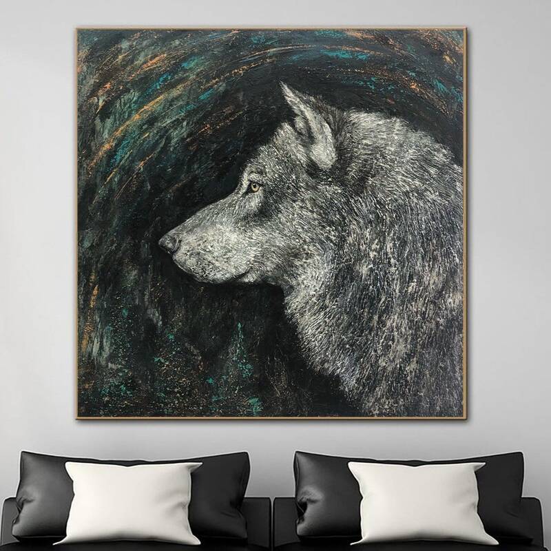 Abstract Gray Wolf Paintings On Canvas Wild Animal Painting Original Textured Oil Painting Modern Hand Painted Art | LONE PRE...