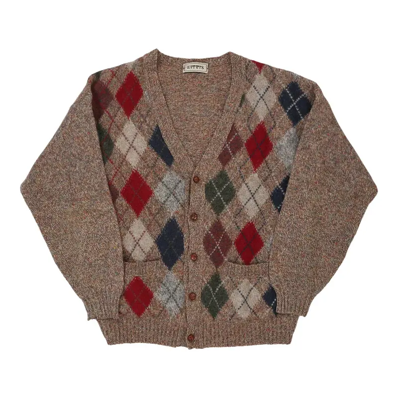 New Events Argyle Cardigan - XL Brown Virgin Wool