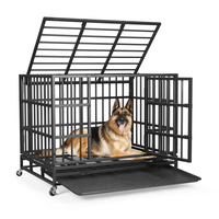 42” Heavy Duty Indestructible Dog Crate, High Anxiety Dog Crate, Escape Proof Dog Cage Kennel with 4 Lockable Wheels, Doubl...