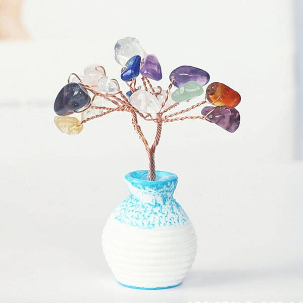 Resin Vase with Natural & Synthetic Chips Tree Ornaments