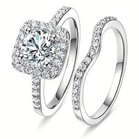 GEMSME 1.5CT Round Cut Rings Sets Two-in-One Halo Wedding Engagement Promise Eternity Ring for Women Mother Day Birthday Gift...
