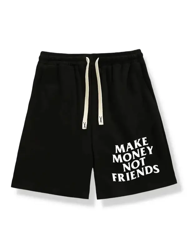 Men's Slogan Print Drawstring Waist Shorts, Casual Pocket Track Shorts for Summer, Women Men Clothes for Daily Wear, Menswear