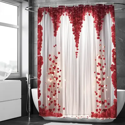 Romantic Rose Pattern Bath Curtain, Waterproof Shower Curtain with 12pcs Hooks, Bathroom Curtain, Household Bathroom Accessor...