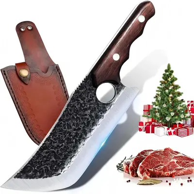 Dream Reach Hand Forged Meat Cleaver Knife,Full Tang High Carbon Steel Butcher Knife with Belt Sheath and Gift Box,Gift for D...