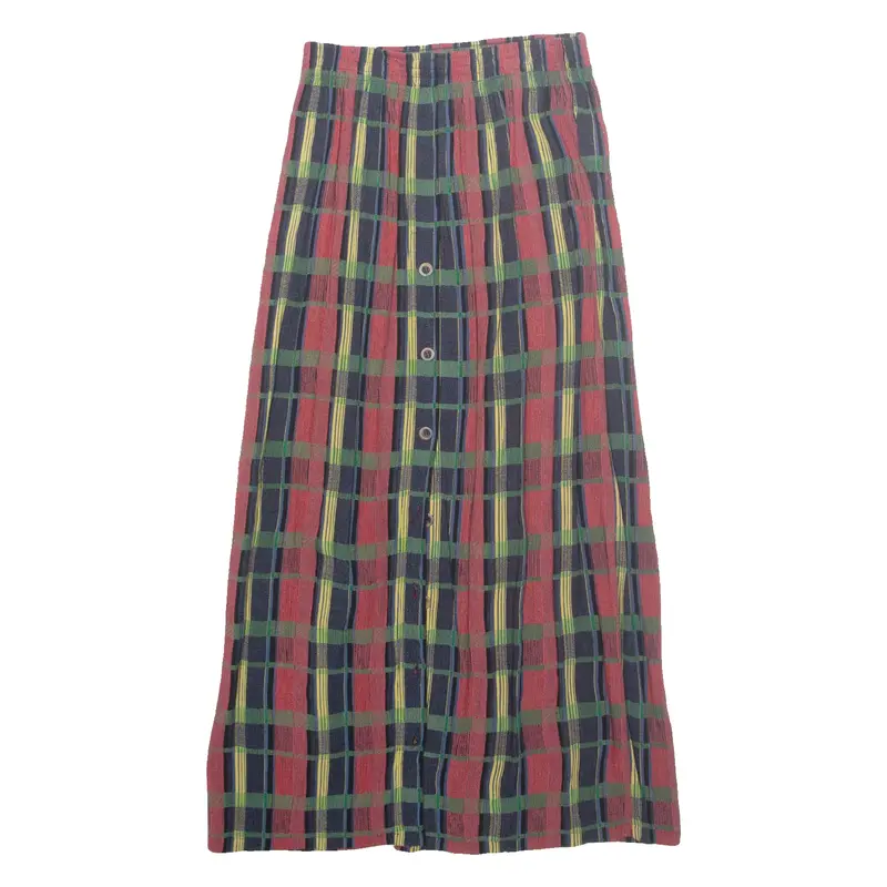 Womens A-Line Skirt Red Long Viscose Check L