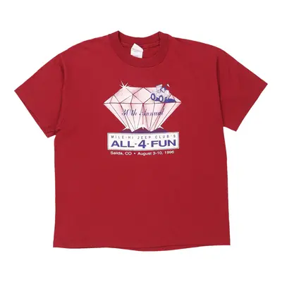 Single Stitch Mile-Hi Jeep Club's All 4 Fun 1996. Hanes Graphic T-Shirt - Large Burgundy Cotton