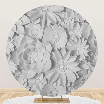 Solid Grey Paper Flower Round Backdrop For Birthday - Aperturee