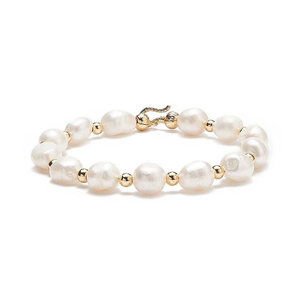 Natural Keshi Pearl Beaded Bracelet with Brass Clasp for Women