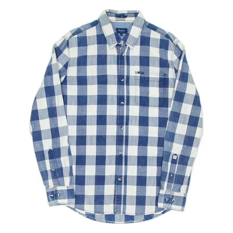 PEPE JEANS Slim Fit Mens Shirt Blue Check Long Sleeve L