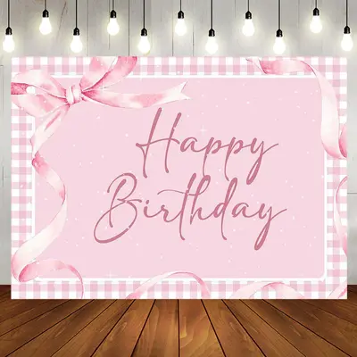 Aperturee Pink Gift Bow Tie Plaid Backdrop For Birthday Party - Aperturee