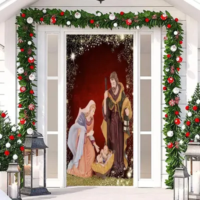 Sparkle Gold Red Human Baby Christmas Door Cover - Aperturee