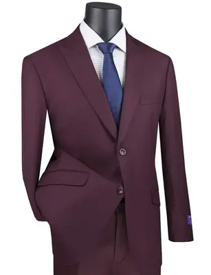 Vinci Men's 2 Piece Modern Fit Executive Suit Pure Solid