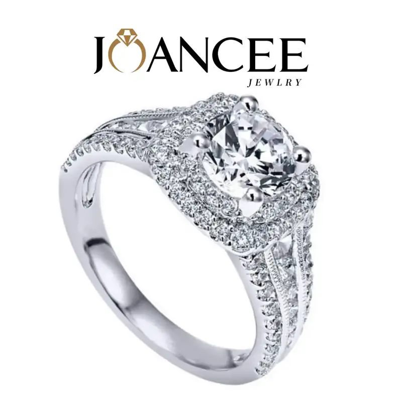 Round Cut 925 Sterling Silver Double Halo Engagement Ring Anniversary  Valentine's Day New Year's Gift