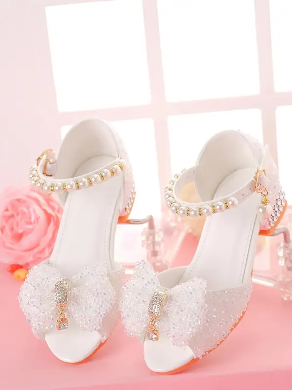 Girl's Elegant Rhinestone Decorated Bowknot Design Sandals, Cute Comfortable Sandals for Party, Daily Clothing Decor for Girl...