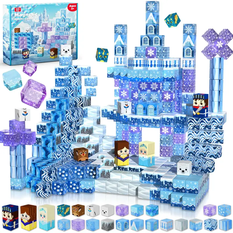 Magnetic Blocks - 100PCS Magnetic Blocks Build Frozen Castle (Transparent models)- Magnetic Toys for Montessori Toddler Chris...