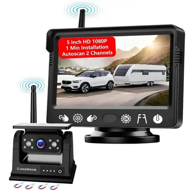 ConewVehicle Magnetic Solar Wireless Backup Camera with 5 HD Monitor,1080P Rear View for Car/Truck/RV/Trailer/SUV/Camper,Ni...