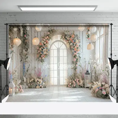 Pure White Room Floral Dim Light Wedding Backdrop - Aperturee