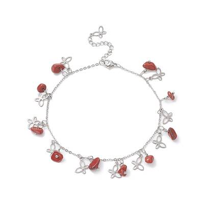 Natural Red Jasper Chips & Butterfly Charms Anklet