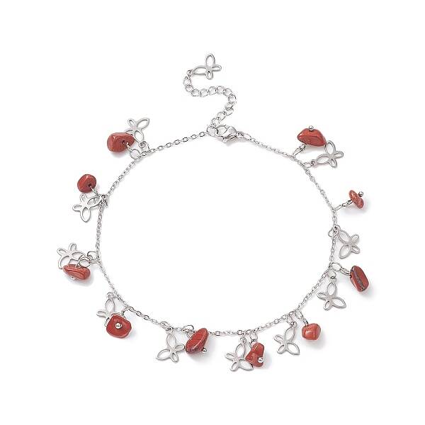 Natural Red Jasper Chips & Butterfly Charms Anklet