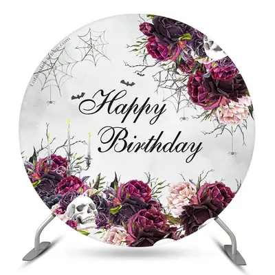 Aperturee Floral Web Halloween Circle Happy Birthday Backdrop | Circle Backdrops For Birthday | Birthday Round Backdrop Cover...