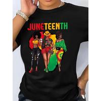 Women'S Juneteenth Celebration Graphic T-Shirt - Black Crew Neck Tee with \