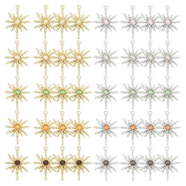 40Pcs 10 Style Rack Plating Alloy Cat Eye Pendants