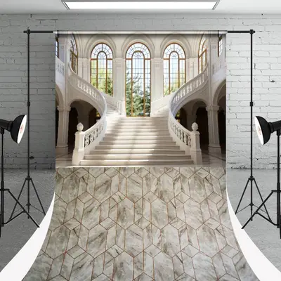 Magnificent Staircase Dark Marble Floor Sweep Backdrop
