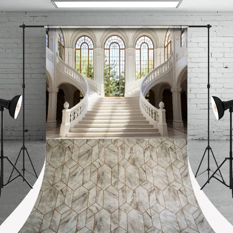Magnificent Staircase Dark Marble Floor Sweep Backdrop