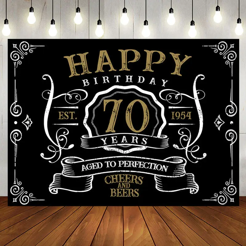 Vintage Gold Black Perfection 70th Birthday Backdrop - Aperturee