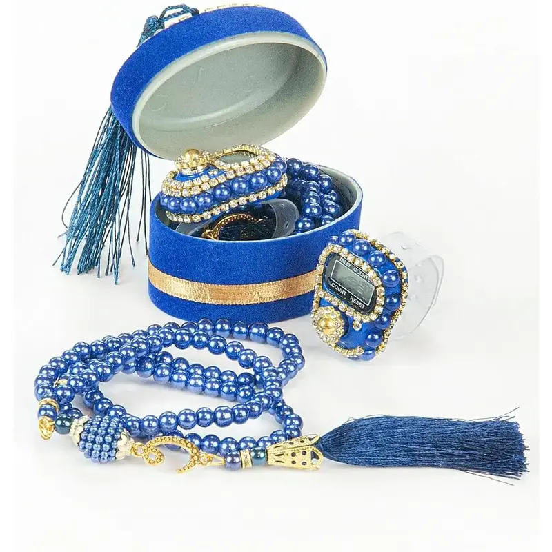 Velvet Box with Islamic Finger Counter & Prayer Beads | Portable Digital Prayer Tasbeeh | Pearl Zikirmatic Beads | Ramadan & ...