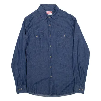 WRANGLER Mens Plain Shirt Blue Long Sleeve S
