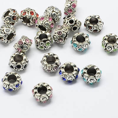 Alloy Rhinestone European Beads