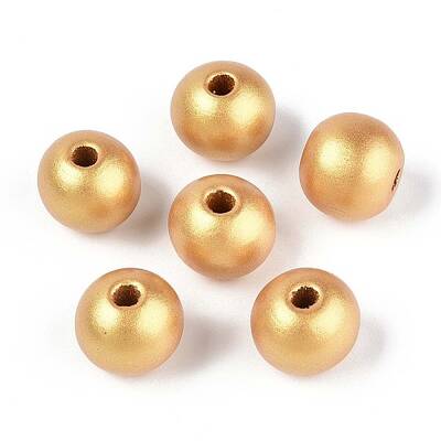 Spray Painted Round Natural Schima Wood Beads