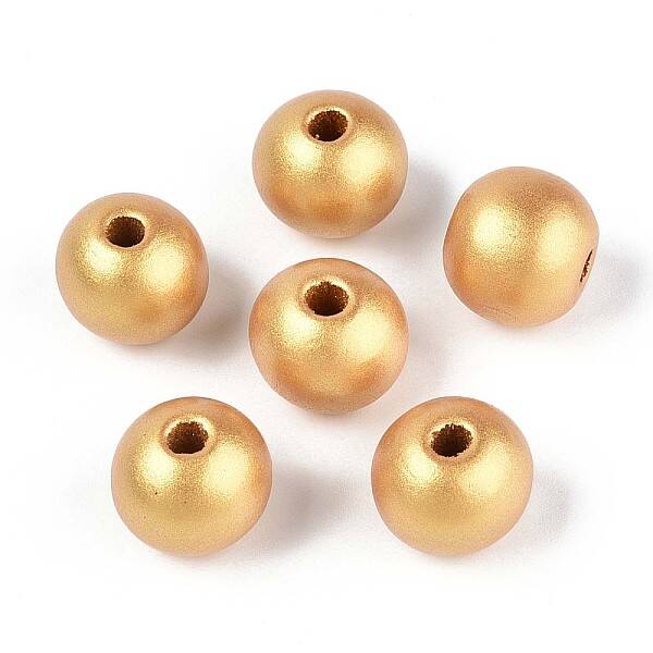 Spray Painted Round Natural Schima Wood Beads