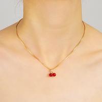 Little Wine Red Cherry Pendant Necklaces For Women Fashion Personality Fruit Golden Chain Necklace Party Jewelry Birthday Gif...