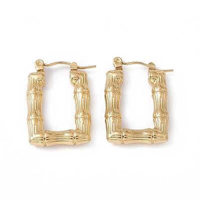 Ion Plating(IP) 304 Stainless Steel Rectangle with Bamboo Hoop Earrings for Women