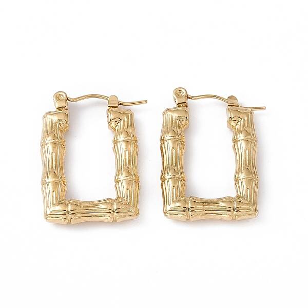 Ion Plating(IP) 304 Stainless Steel Rectangle with Bamboo Hoop Earrings for Women