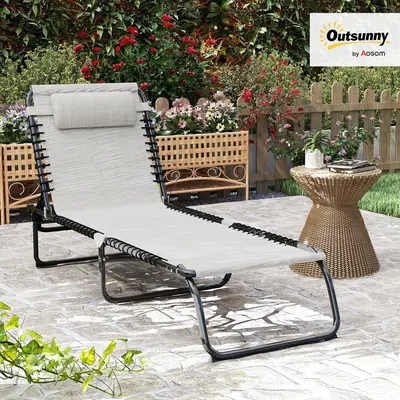 Outsunny 1/2 Piece Folding Chaise Lounge Chairs, Pool Sun Tanning Chairs with Reclining Back, Breathable Mesh Seat, Headrest ...