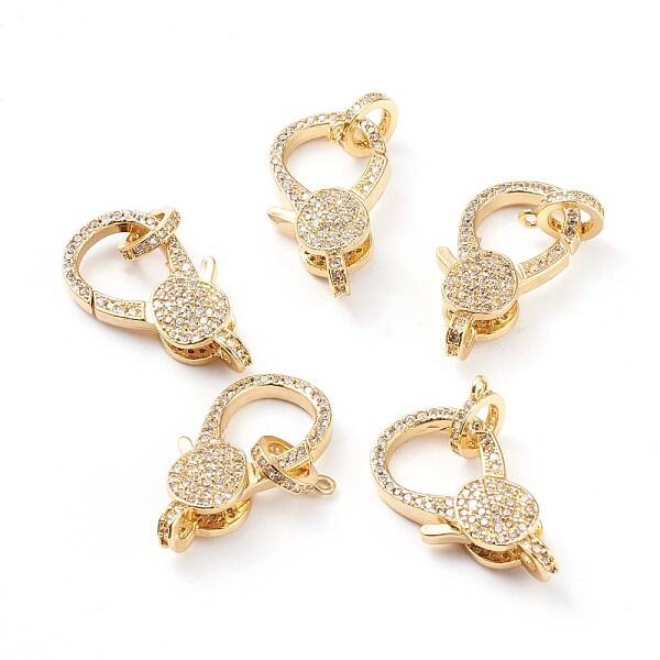 Brass Micro Pave Clear Cubic Zirconia Lobster Claw Clasp
