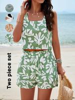 Women's All Over Print Crop Tank Top & Shorts Two-piece Set, Casual Sleeveless Top & Shorts for Summer, Boho Ladies Clothes f...