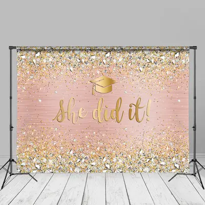 Rose Gold She Did It Grad Photography Backdrop - Aperturee