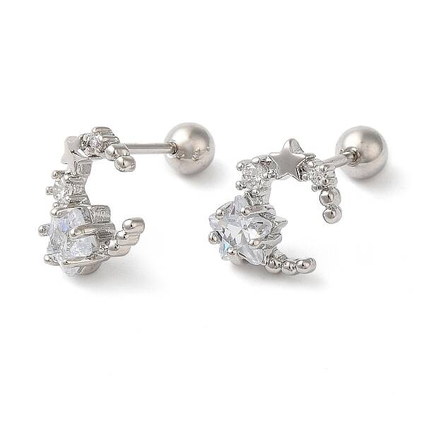 Star Brass Micro Pave Clear Cubic Zirconia Cartilage Earrings
