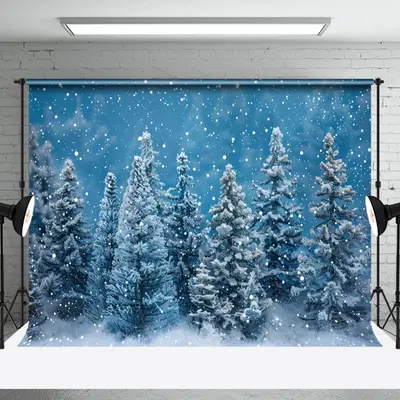 Cartoon Pine Forest Snowy Christmas Photo Backdrop - Aperturee